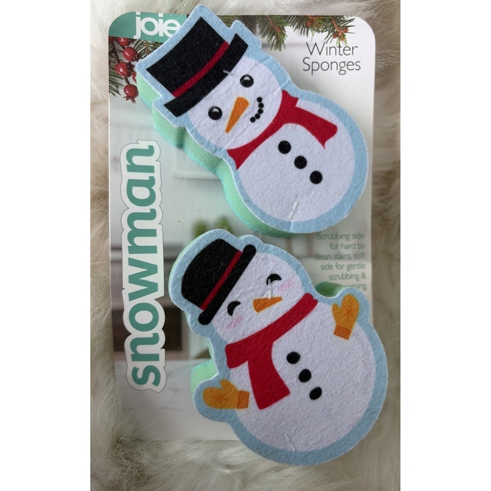 Joie Winter Holiday Themed Snowman 2 Pack Kitchen Clean Cleaning Sponges